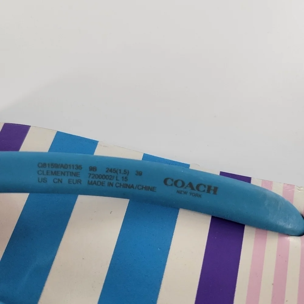 Coach Clementine Azure Blue Striped Rubber Flip‎ Flops Size 9